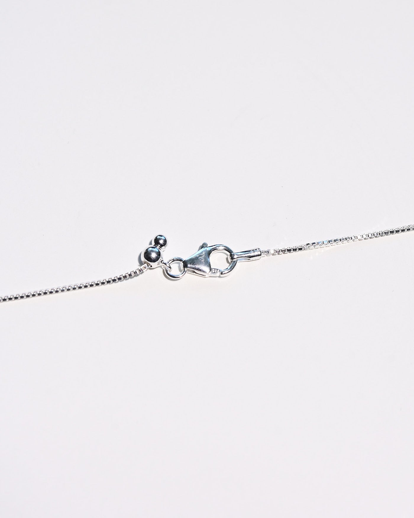 Adjustable sterling silver box chain clasp with slider bead — box chain option
