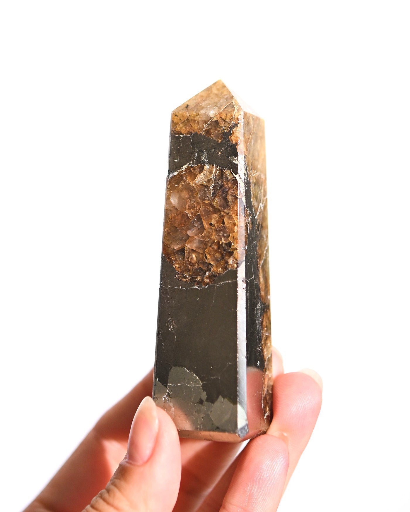 Golden Healer Quartz Towers with tarot card for scale