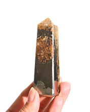 Golden Healer Quartz Towers with tarot card for scale