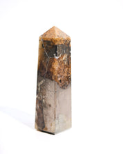 Golden Healer Quartz Tower with Pyrite front view