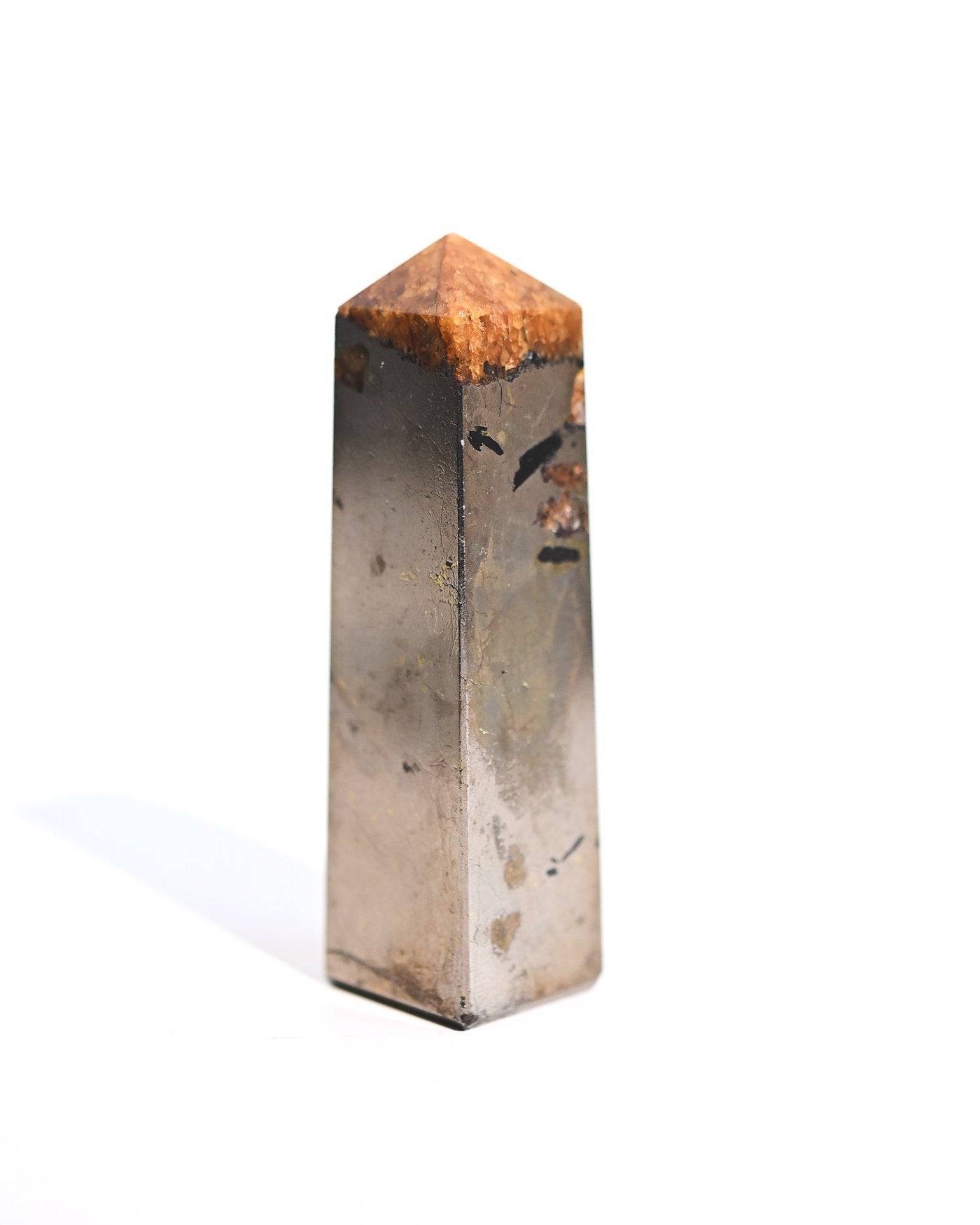 Golden Healer Quartz Tower with Pyrite close up