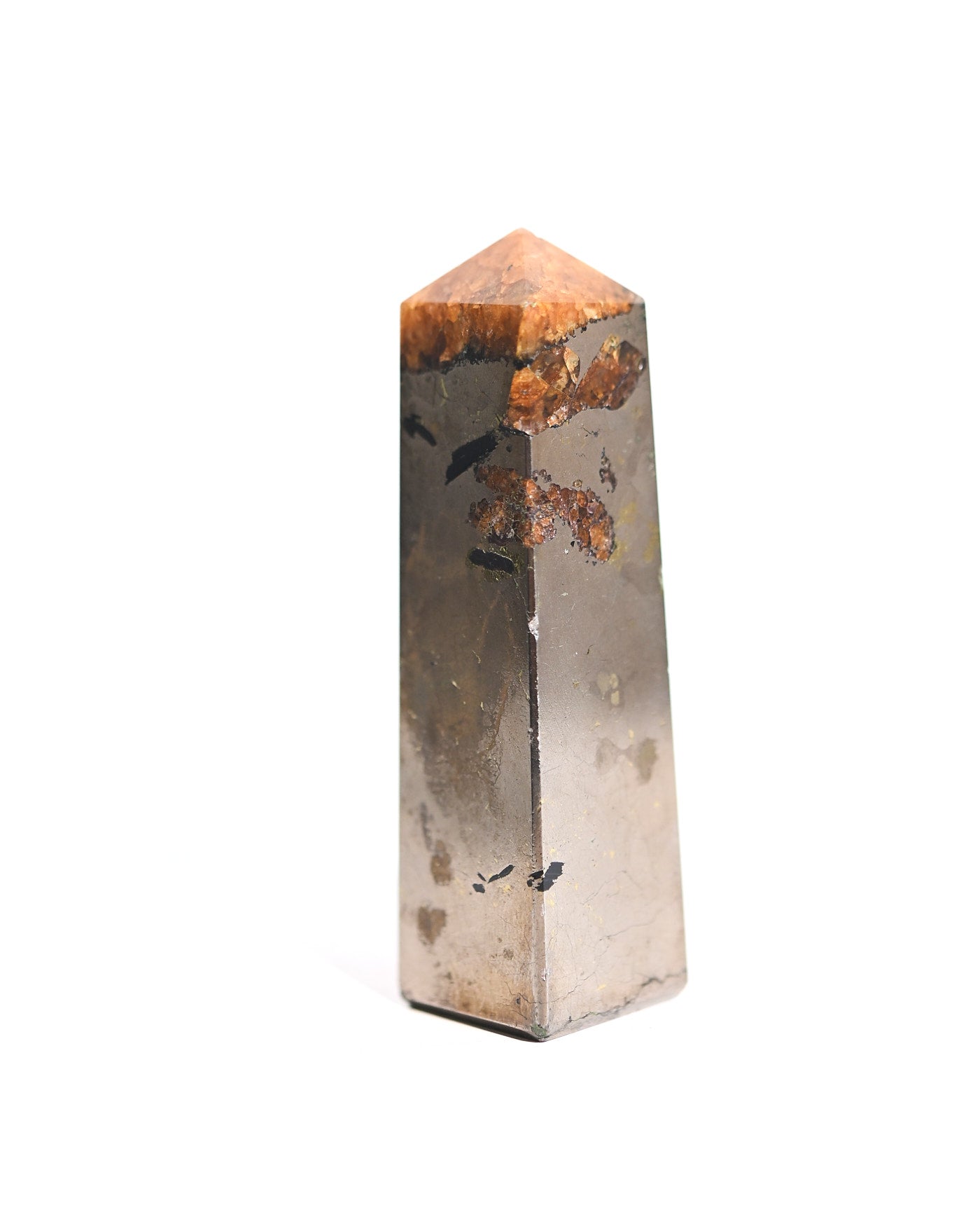 Golden Healer Quartz Tower with Pyrite held in hand