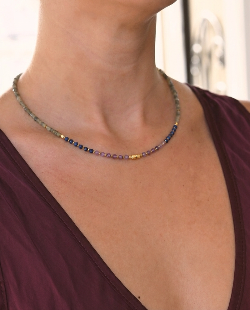Enlighten Necklace - Amethyst, Lapis + Labradorite