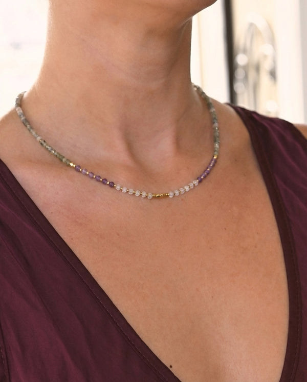 Amplify Necklace - Clear Quartz, Amethyst + Labradorite