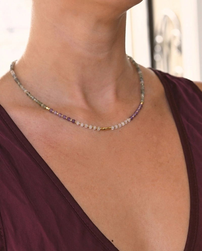 Amplify Necklace - Clear Quartz, Amethyst + Labradorite