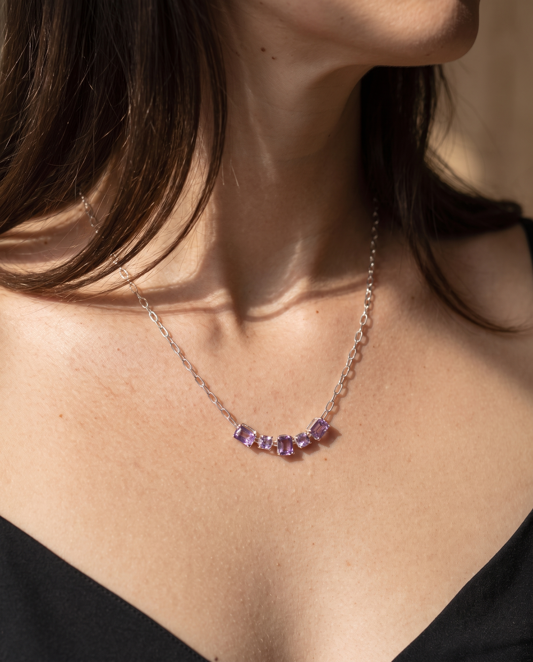 Amethyst Cluster Necklace — Sterling Silver 19"