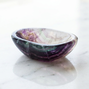 Rainbow Fluorite Bowl - detail of purple and green fluorite banding