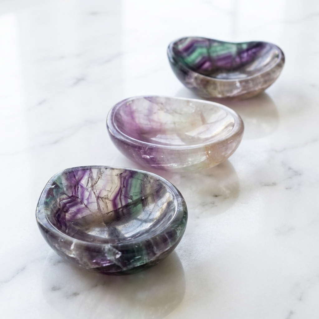 Rainbow Fluorite Bowl - top view of polished interior