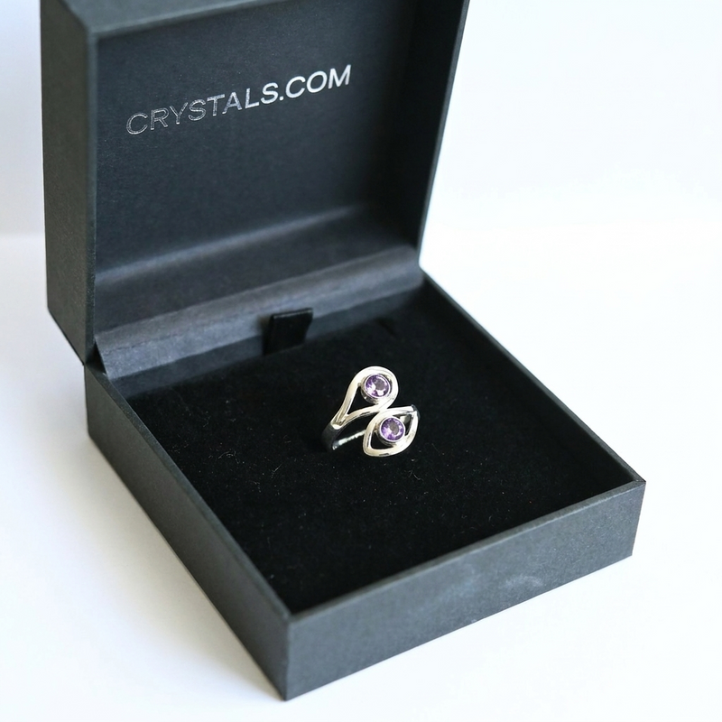 Evil Eye Amethyst Ring in Crystals.com signature box