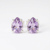 Sterling Silver Tear Drop Genuine Amethyst Stud Earrings close-up macro shot