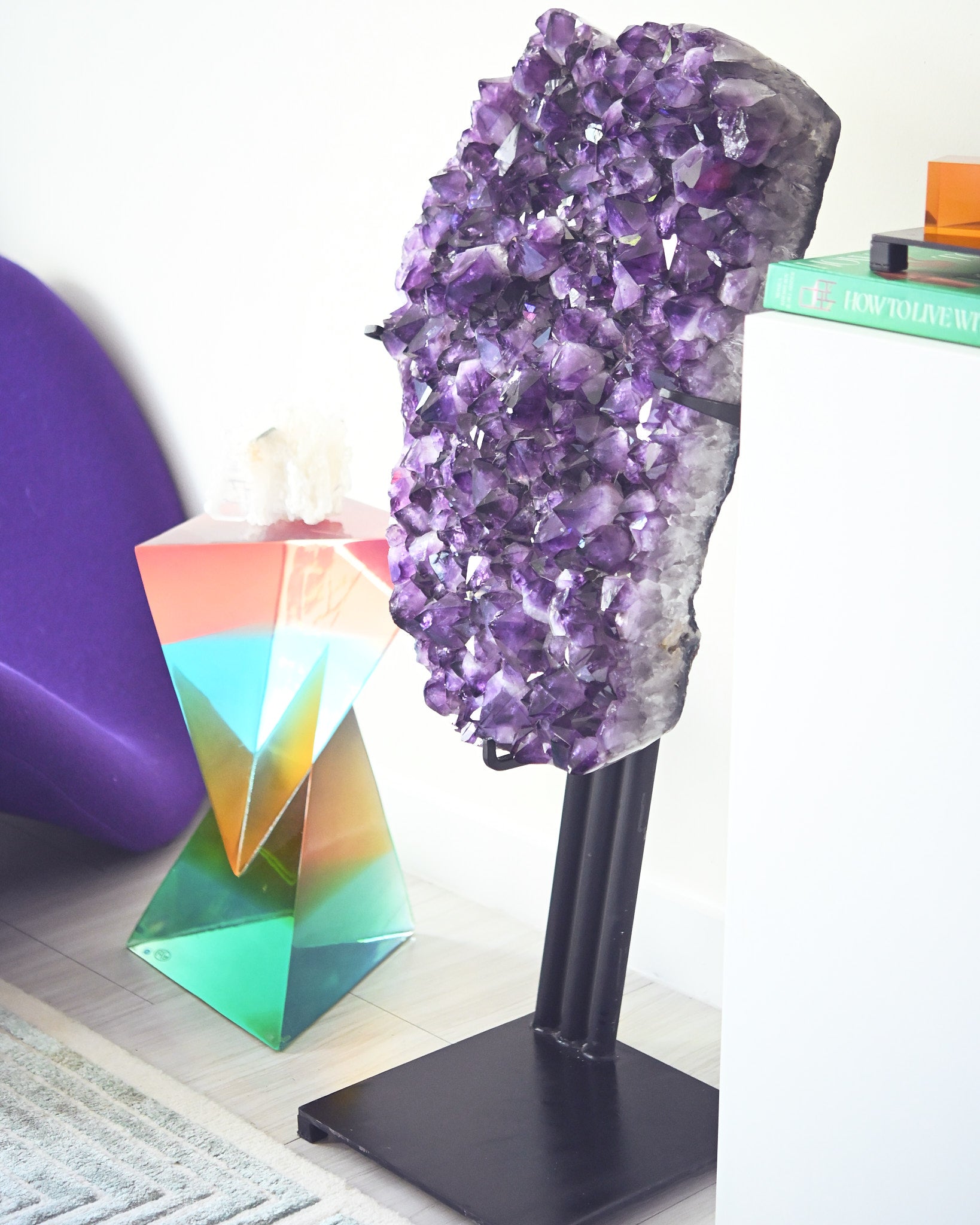 Statement Amethyst Geode | 98lb / 3ft Deep Purple Brazilian Crystal on Custom Stand