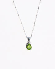 Peridot pear pendant on sterling silver box chain