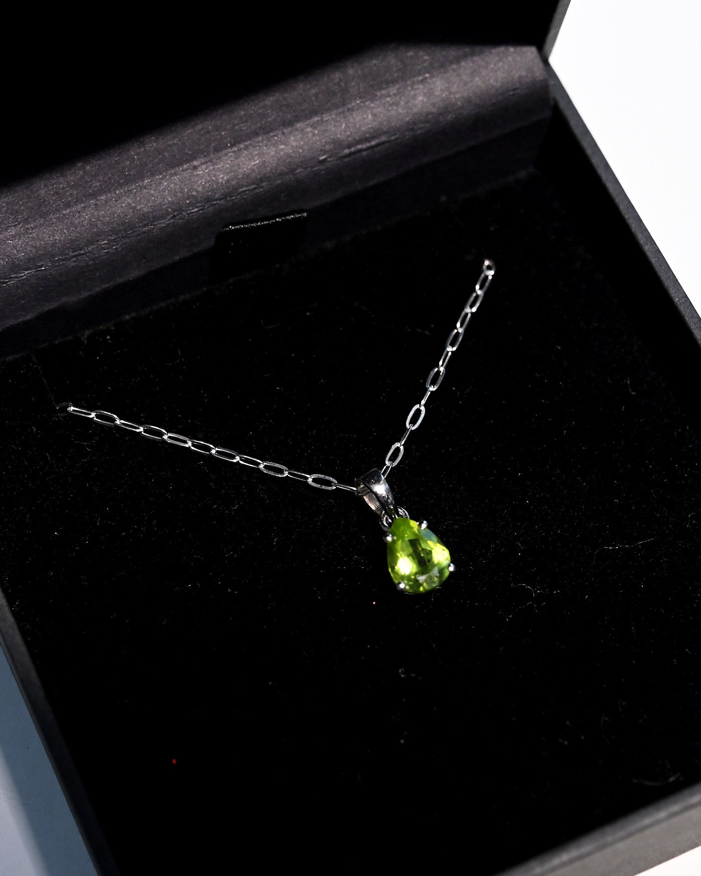 Peridot necklace in Crystals.com gift box