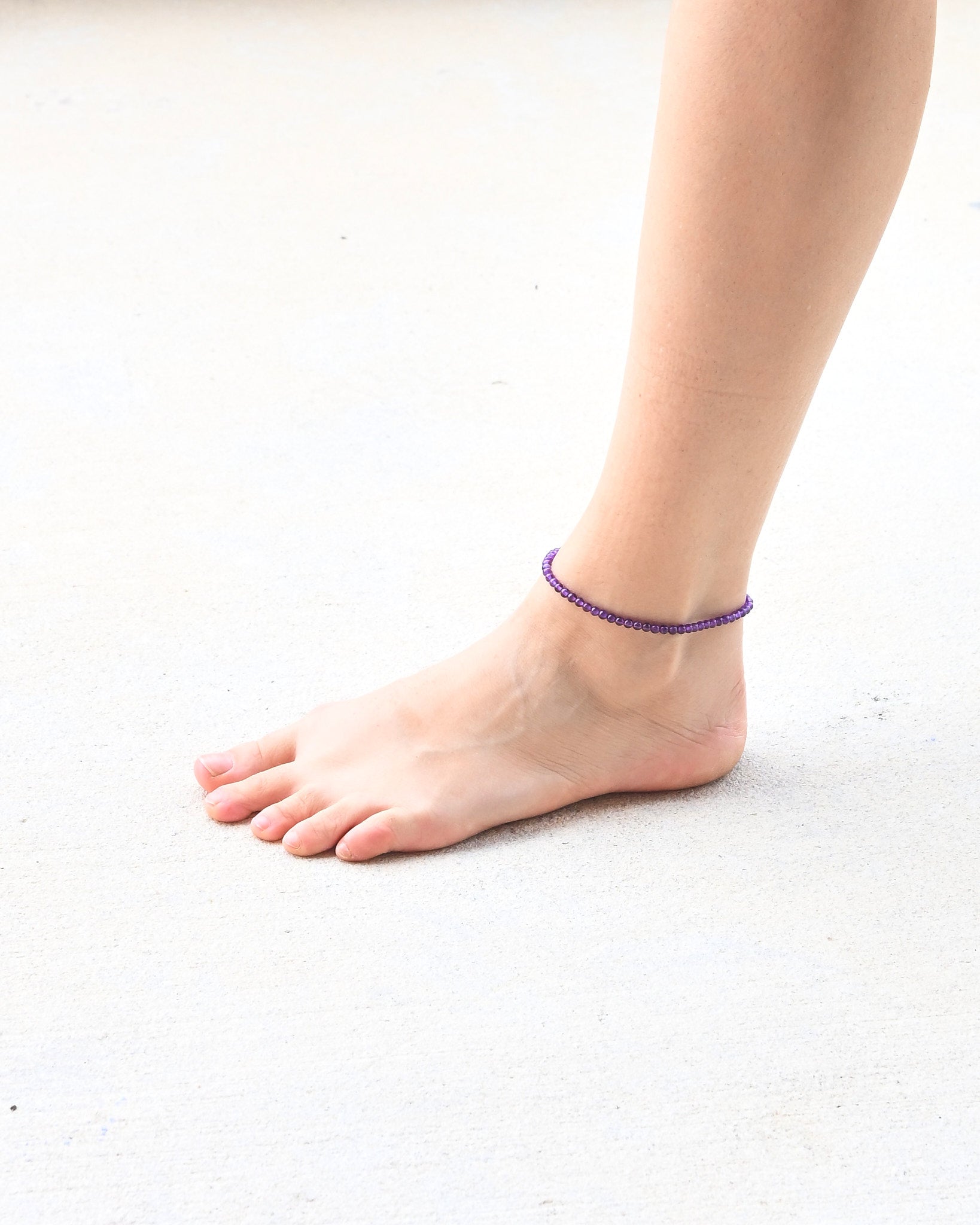 Amethyst Beaded Anklet - natural amethyst crystal in natural light