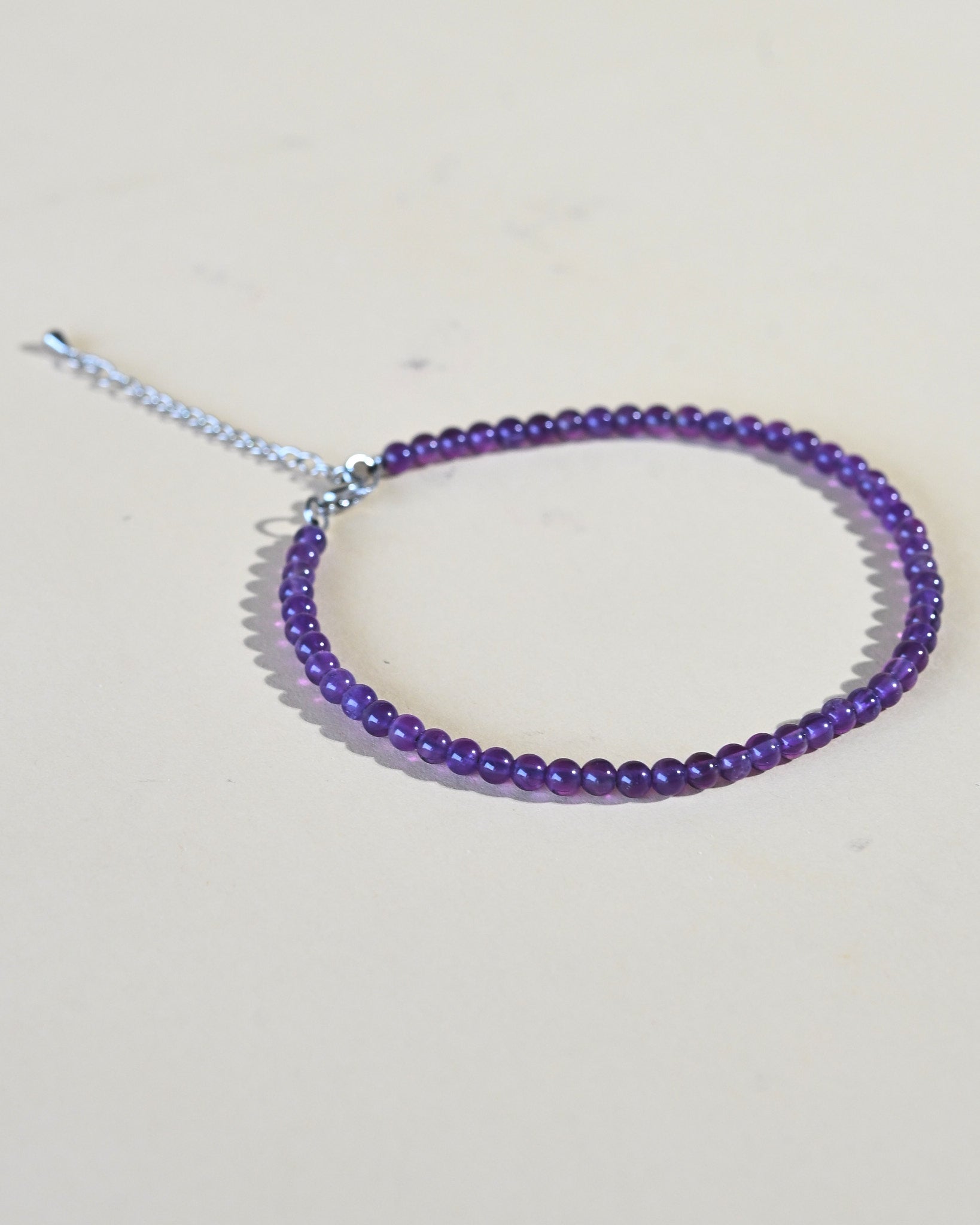 Amethyst Beaded Anklet - natural amethyst crystal side view
