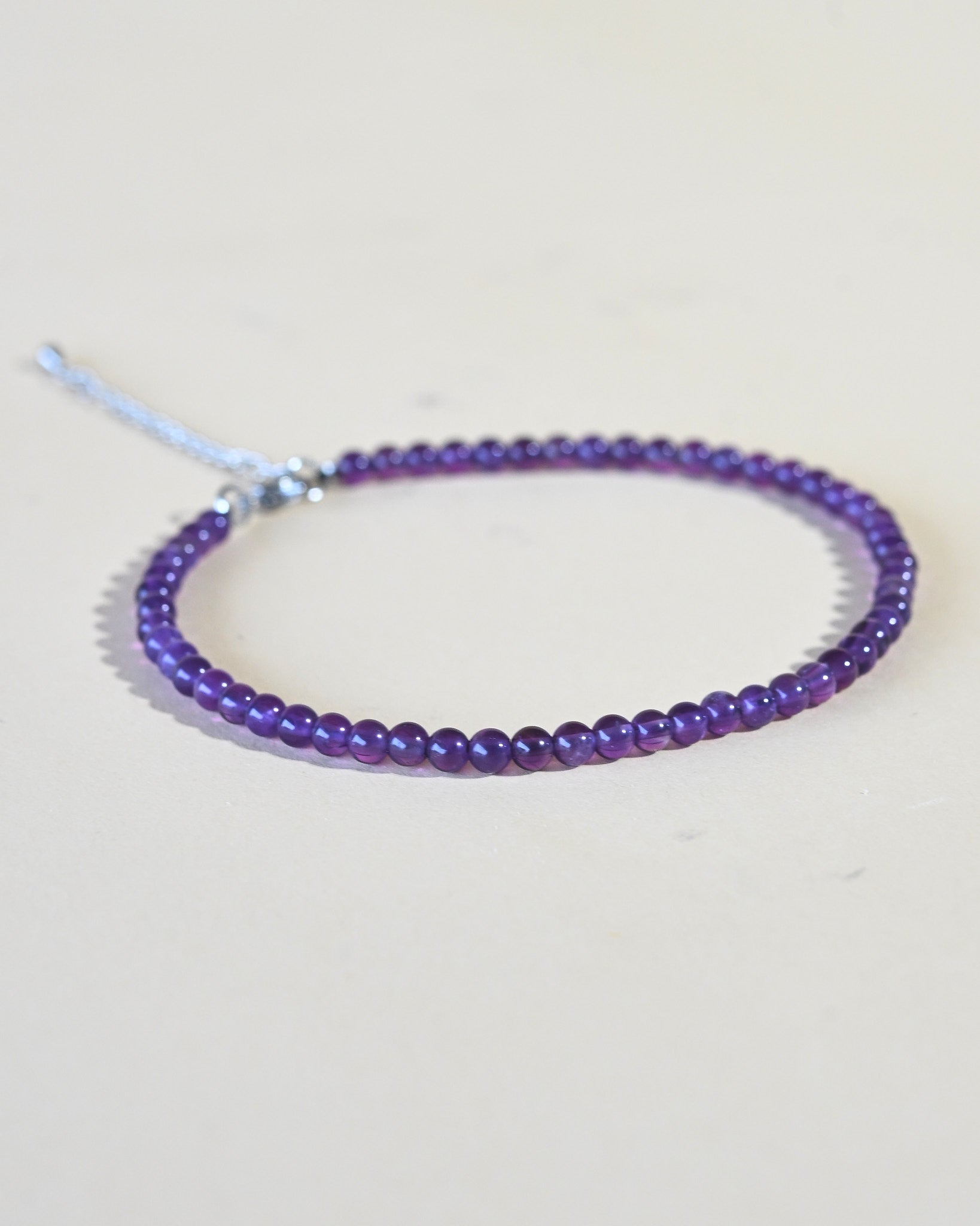 Amethyst Beaded Anklet - natural amethyst crystal close up detail
