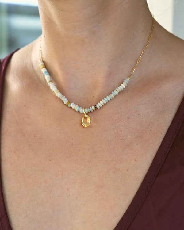 Citrine & Amazonite Paperclip Necklace