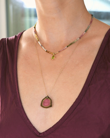 Watermelon Tourmaline & Peridot Necklace - tourmaline crystal necklace for sale at Crystals.com