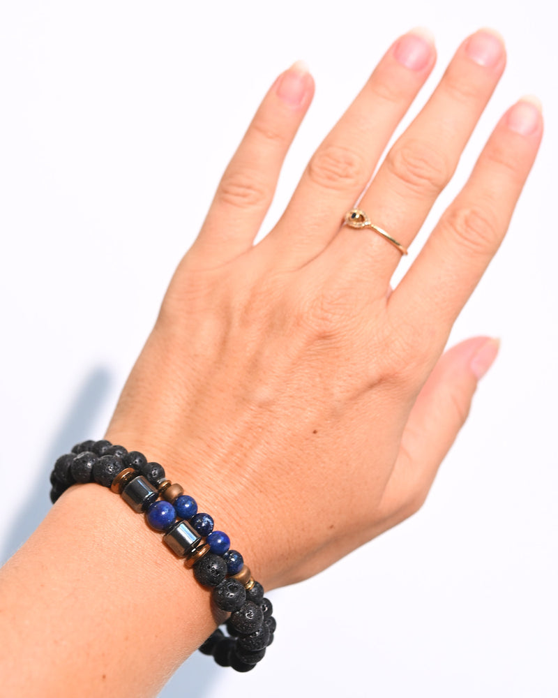 Lava Stone + Lapis Lazuli Bracelet Set