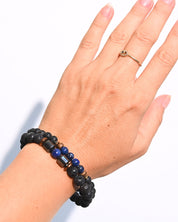 Lava Stone and Lapis Lazuli Bracelet Set close up