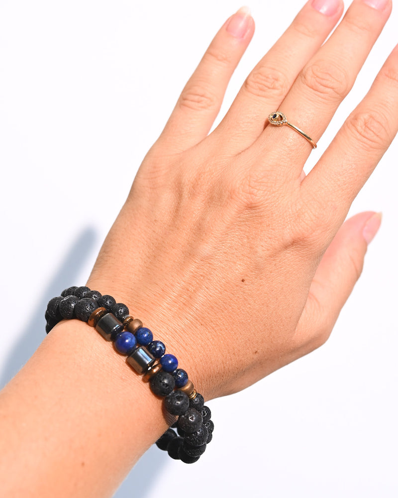 Lava Stone + Lapis Lazuli Bracelet Set