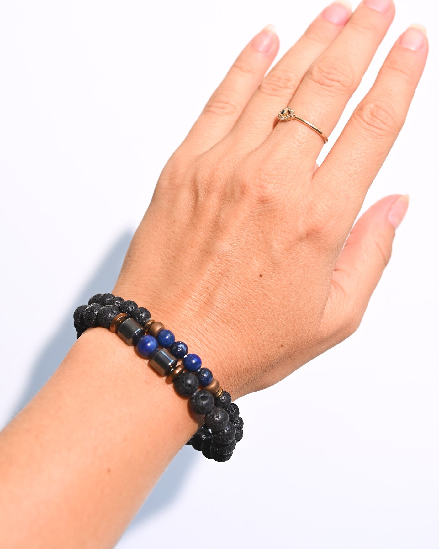 Lava Stone and Lapis Lazuli Bracelet Set stacked