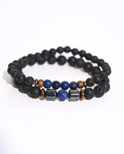 Lava Stone and Lapis Lazuli Bracelet Set on wrist