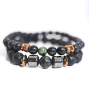 Lava Stone and Kambaba Jasper Bracelet close up