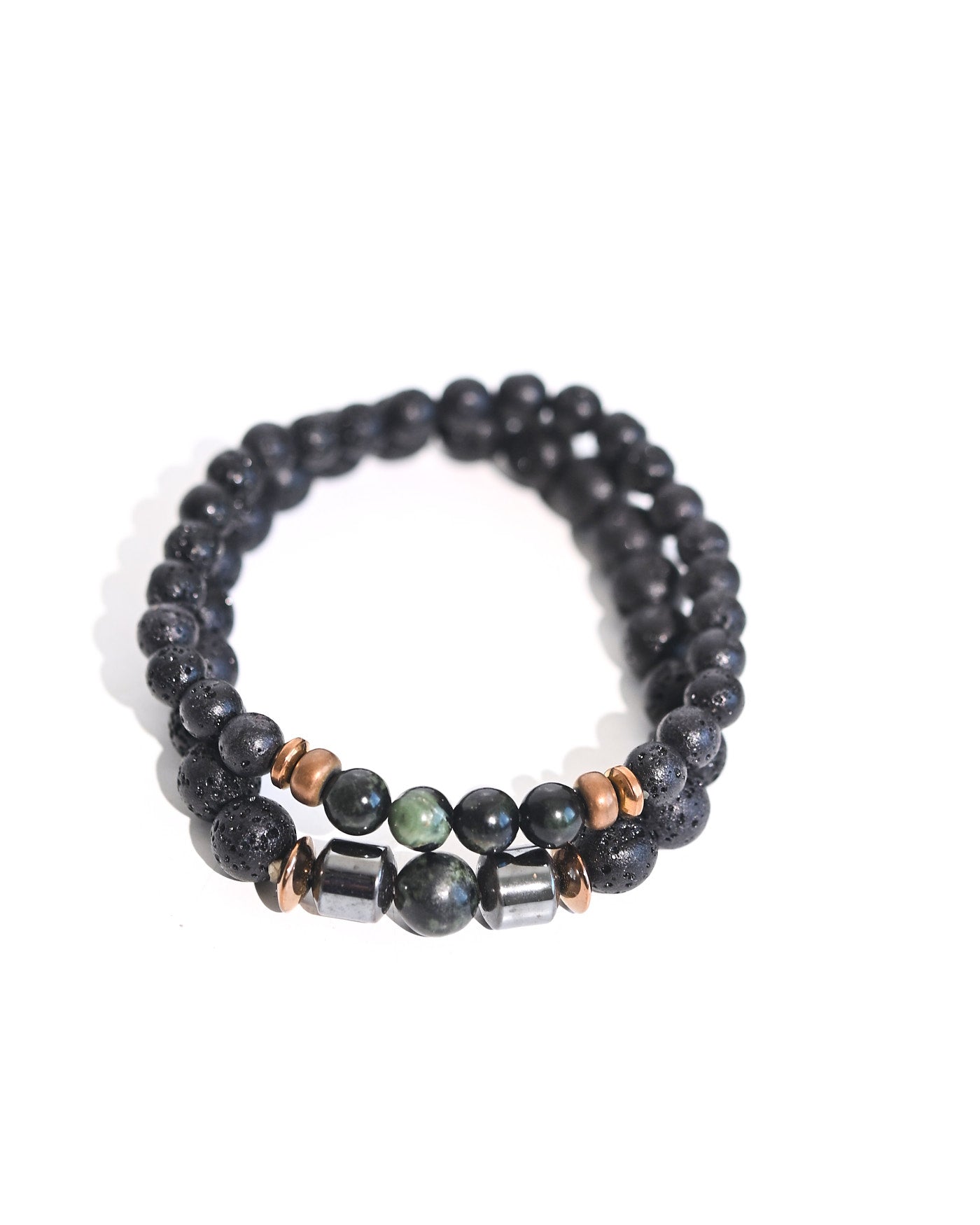 Lava Stone and Kambaba Jasper Bracelet detail