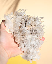 Colombian Lemurian Quartz Cluster 7in - clear quartz crystal cluster specimen side view