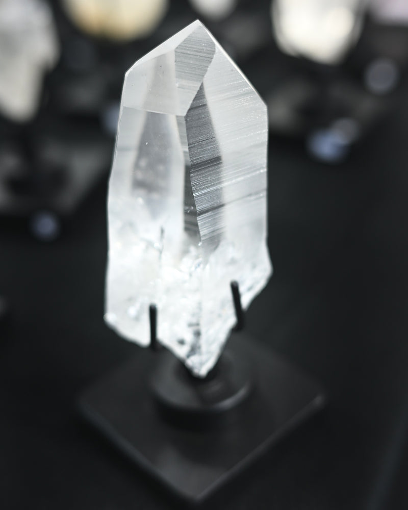 Polished Lemurian Quartz Specimen on Stand – Brazil