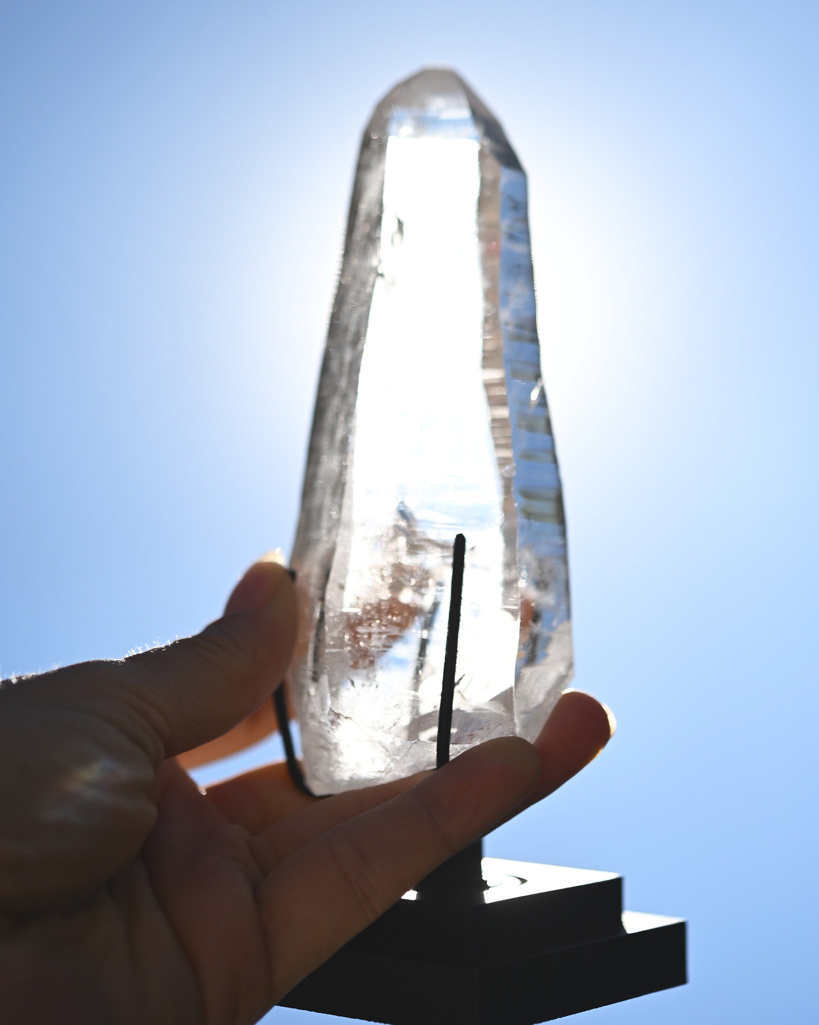 Lemurian Quartz Cluster on Stand 5in