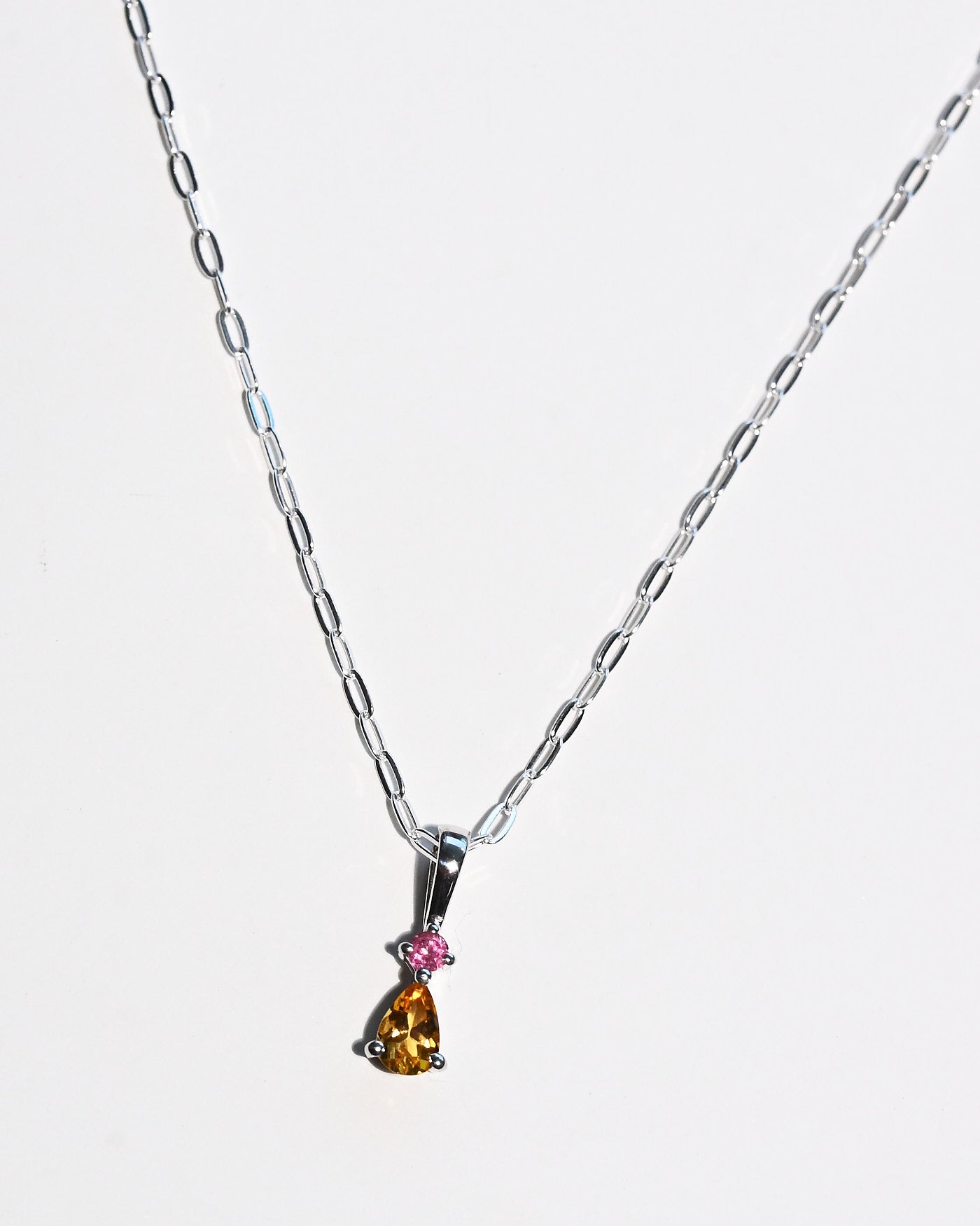 Yellow and pink tourmaline pendant detail