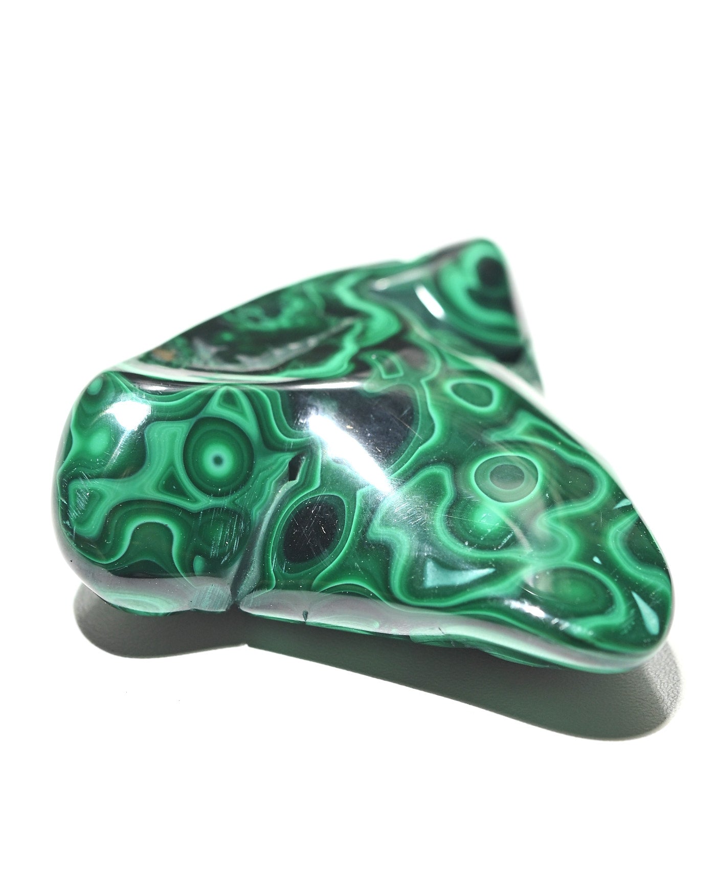 Malachite freeform top view with orbicular patterns
