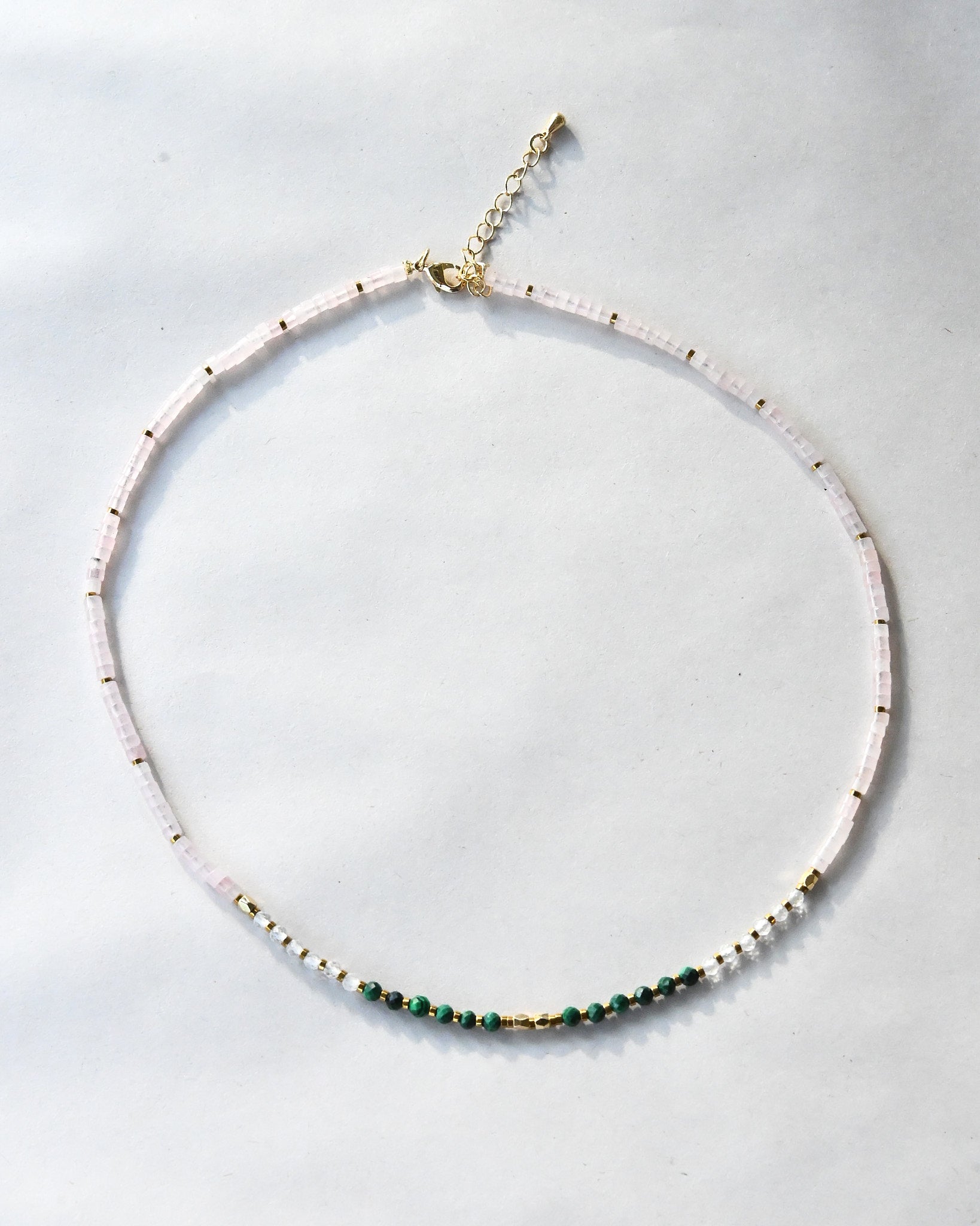 Malachite, Clear Quartz &; Rose Quartz Necklace