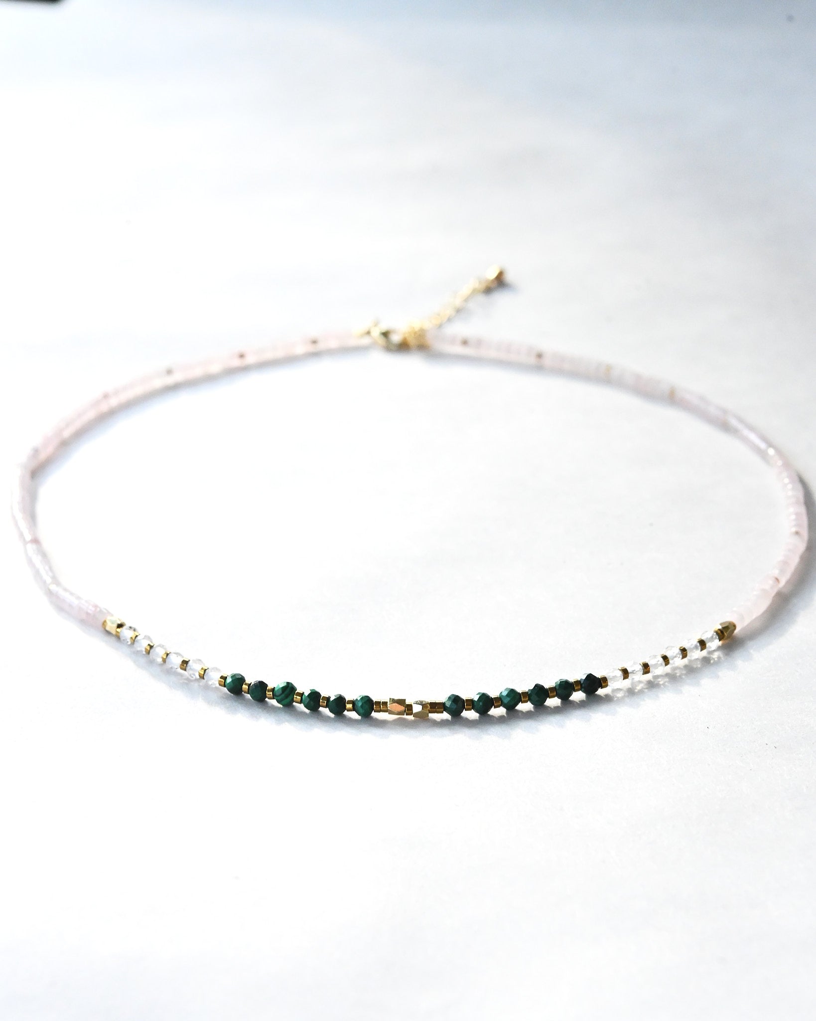 Malachite, Clear Quartz &; Rose Quartz Necklace