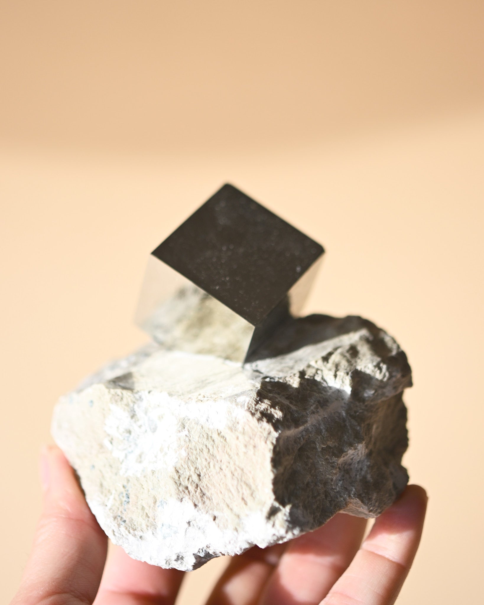 Pyrite Cube on Matrix 1.3lbs - pyrite crystal rough natural in natural light