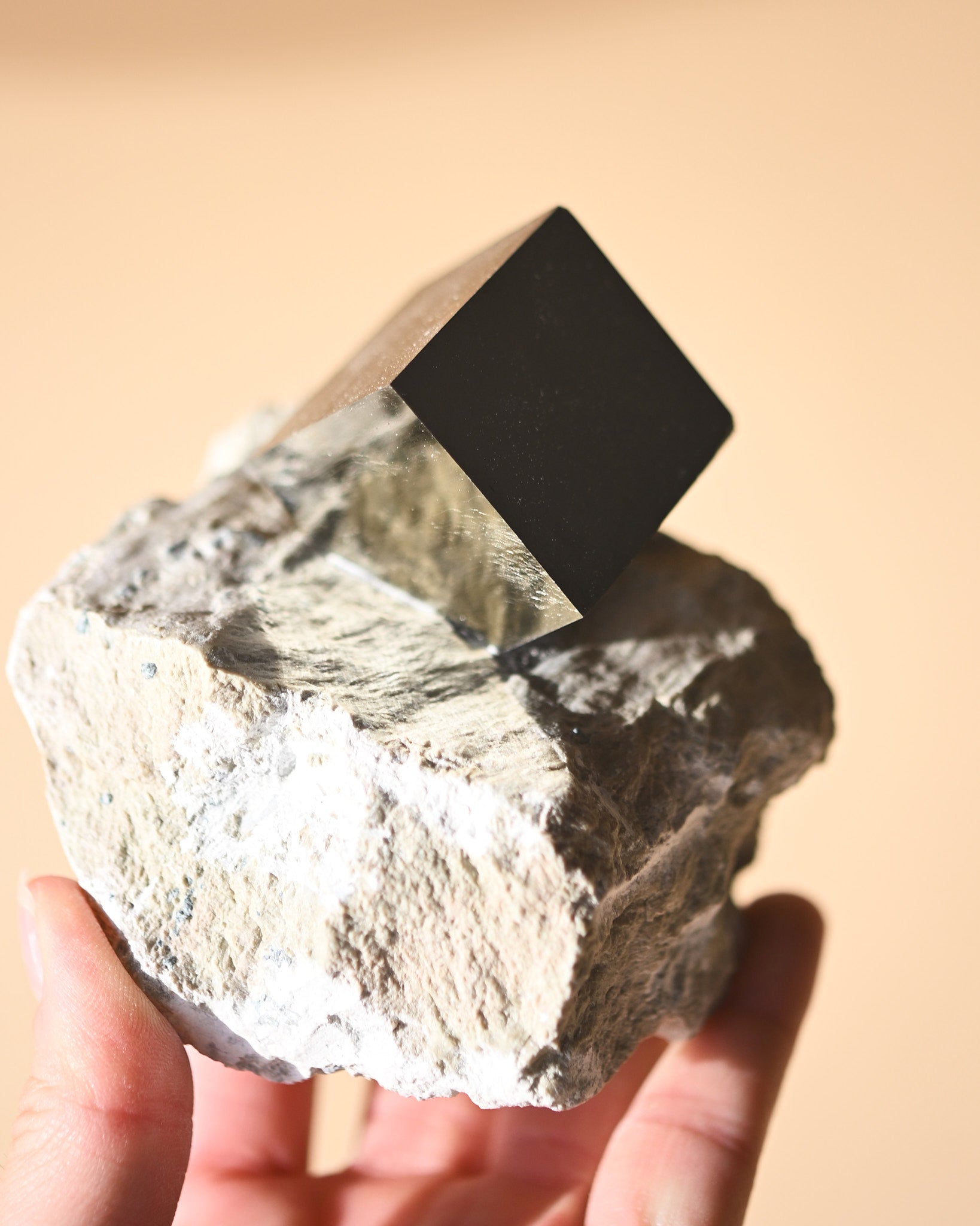 Pyrite Cube on Matrix 1.3lbs - pyrite crystal rough natural side view