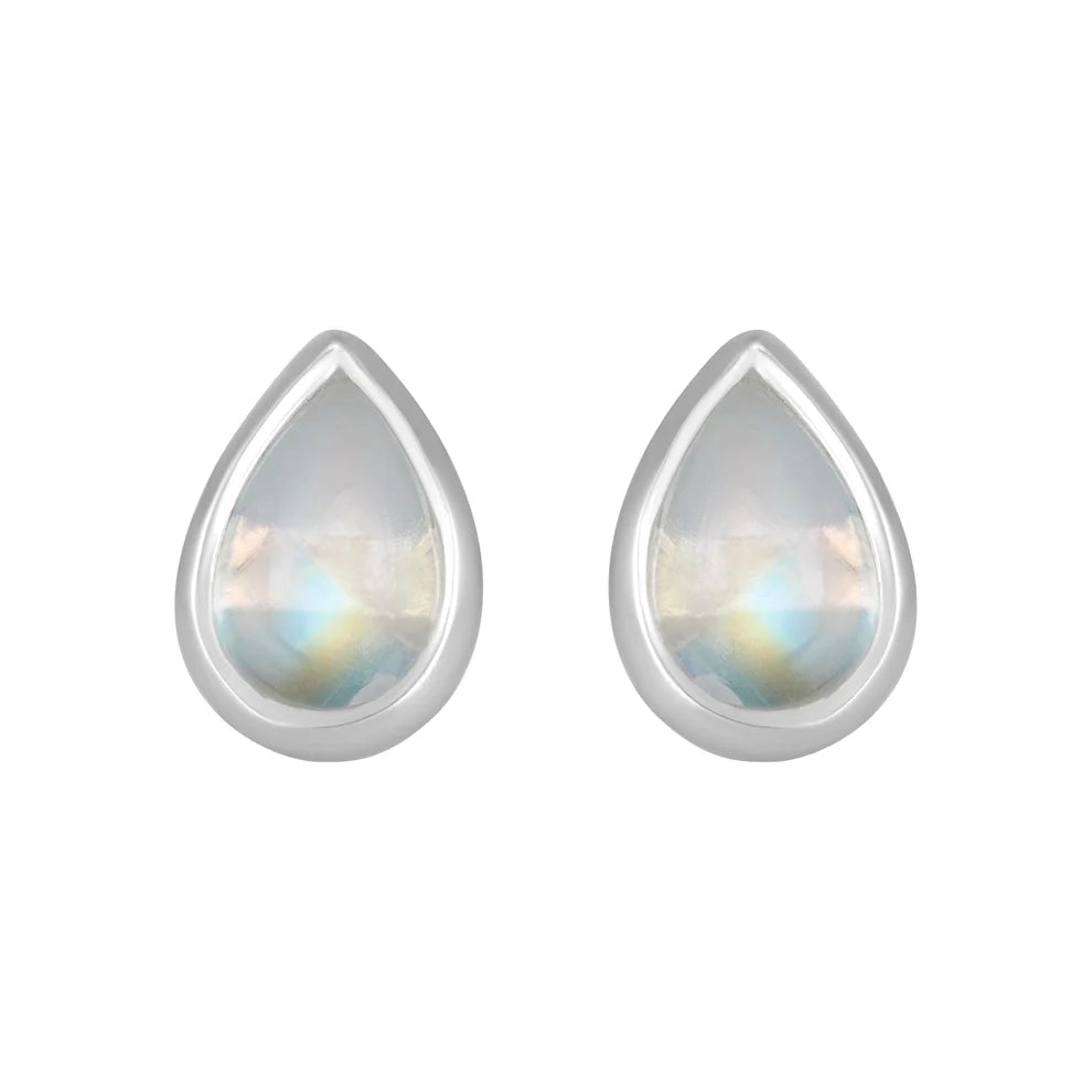 Rainbow Moonstone Teardrop Stud Earrings in Sterling Silver - Crystals.com