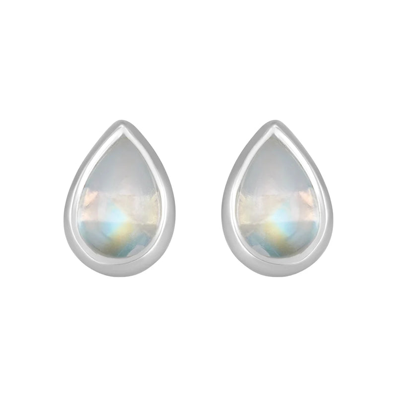 Rainbow Moonstone Teardrop Stud Earrings in Sterling Silver - Crystals.com