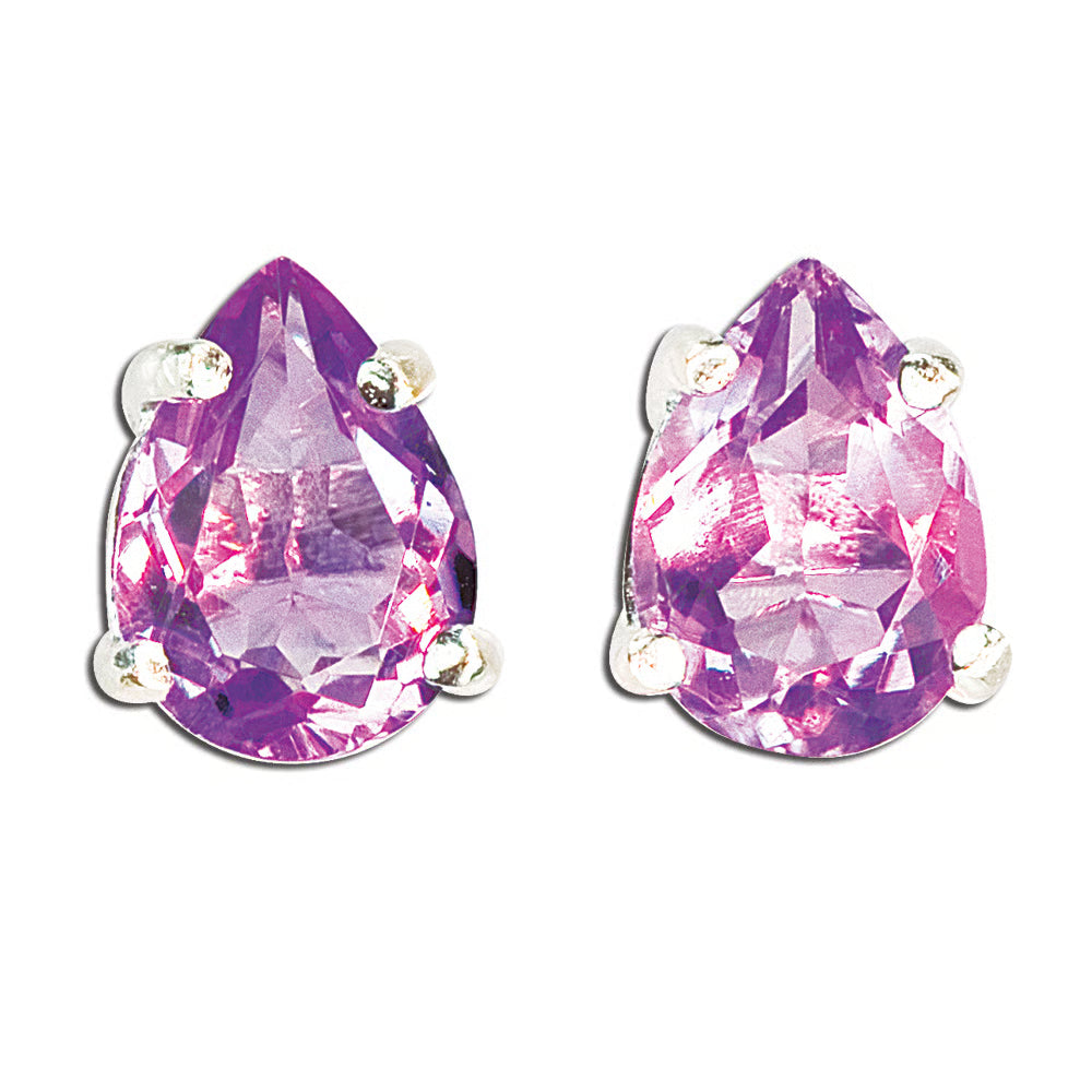 Sterling Silver Tear Drop Amethyst Stud Earrings in CRYSTALS.COM box