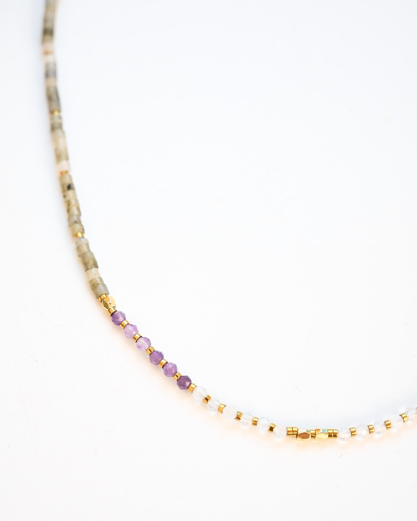 Amplify Necklace - Clear Quartz, Amethyst + Labradorite