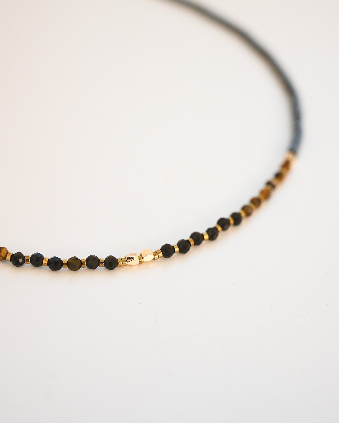 Triple Protection Necklace - Hematite, Tiger Eye + Obsidian - obsidian crystal necklace scale view