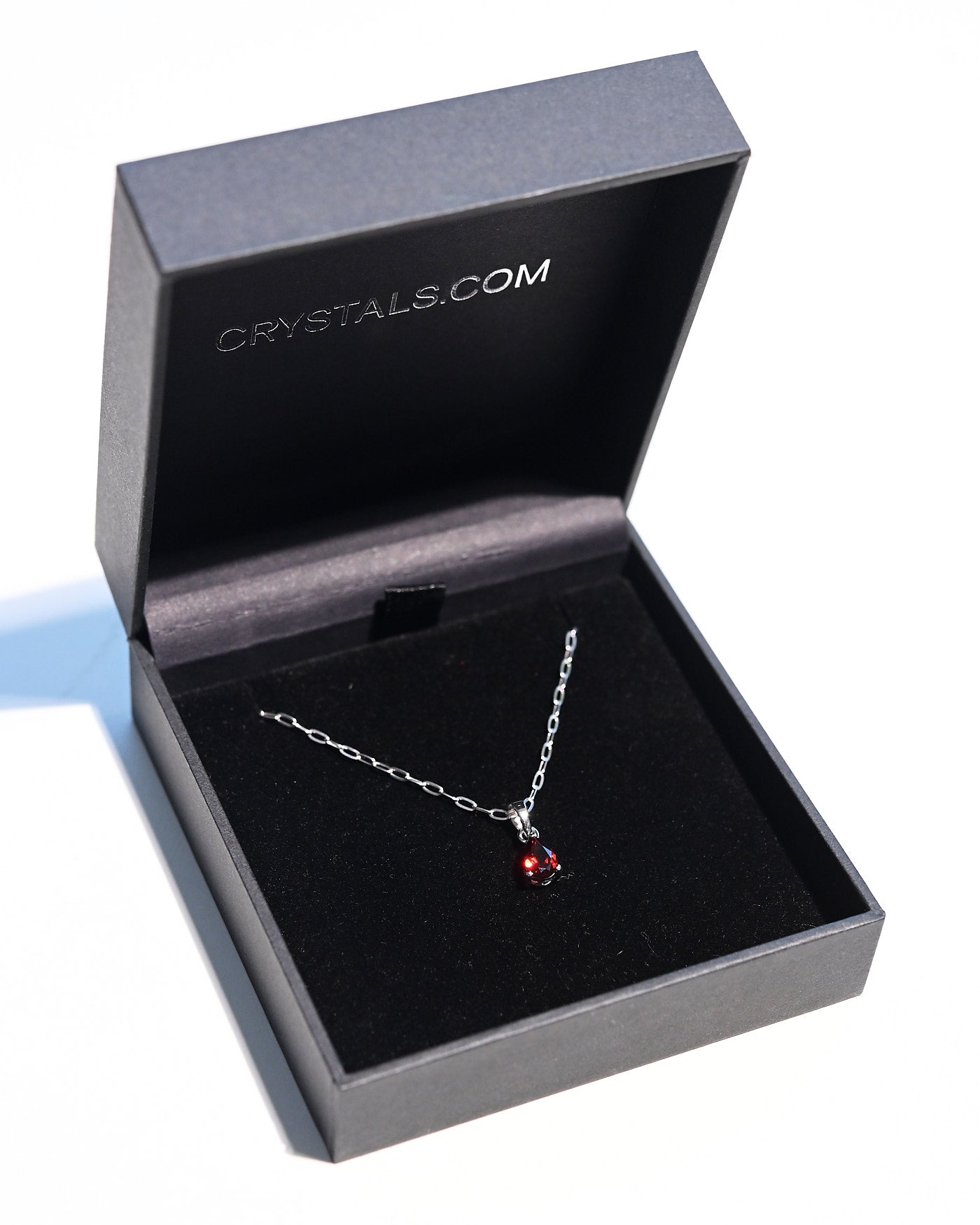 Garnet pendant necklace in sterling silver on paperclip chain