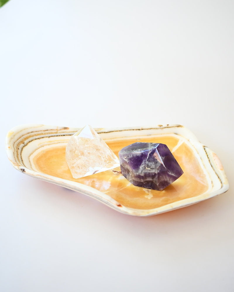 Statement   Banded Onyx Sculptural Tray 14in