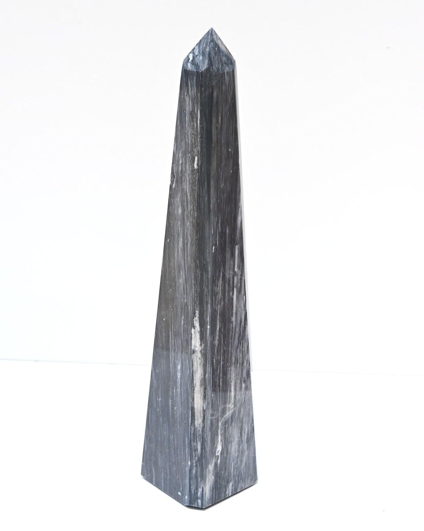 Statement Black Onyx Obelisk Tower - side angle showing white veining