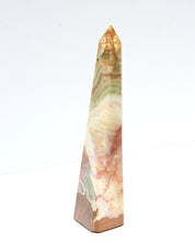 Statement Green Onyx Obelisk Tower - side angle showing banding