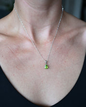 Green peridot pear pendant on sterling silver paperclip chain