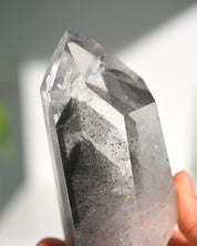 Lemurian Seed Crystal with Gray Phantom on Stand