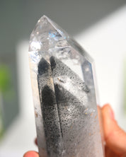 Lemurian Seed Crystal with Gray Phantom on Stand